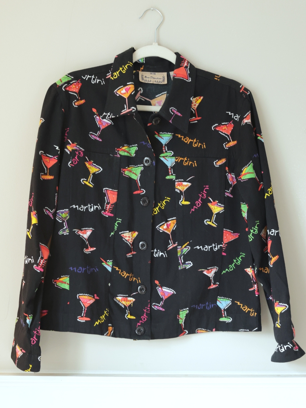 Vintage New Direction Black Martini Print Button-Up Shirt